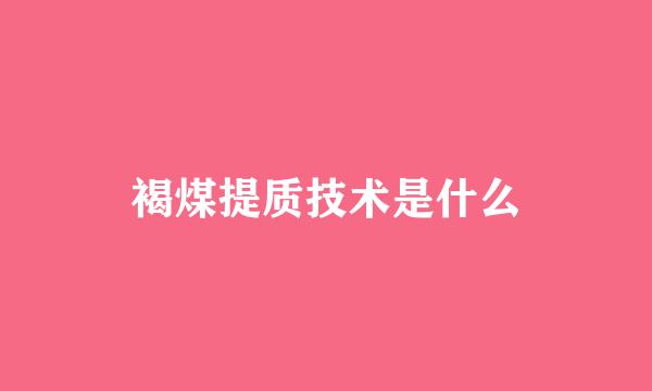 褐煤提质技术是什么