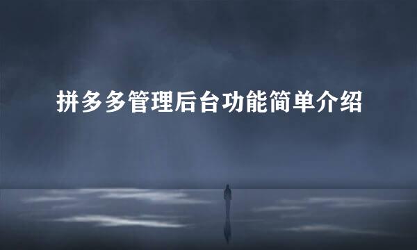 拼多多管理后台功能简单介绍