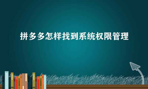 拼多多怎样找到系统权限管理