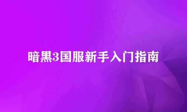 暗黑3国服新手入门指南
