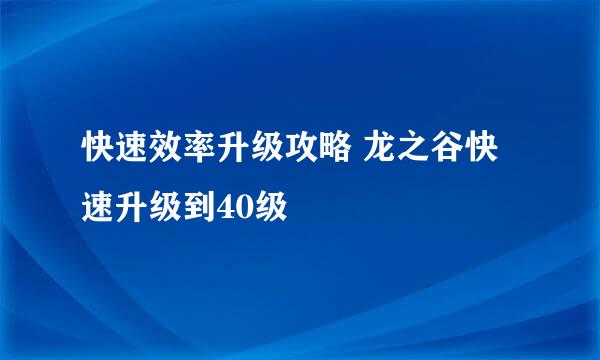 快速效率升级攻略 龙之谷快速升级到40级