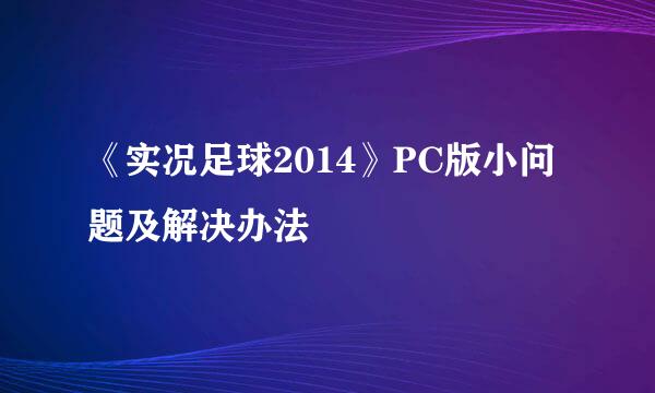 《实况足球2014》PC版小问题及解决办法