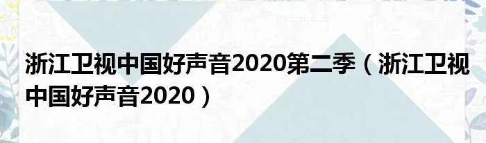 浙江卫视中国好声音2020第二季(浙江卫视中国好声音2020)