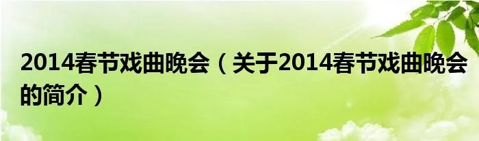 2014春节戏曲晚会(关于2014春节戏曲晚会的简介)