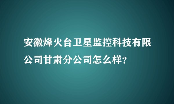 安徽烽火台卫星监控科技有限公司甘肃分公司怎么样?