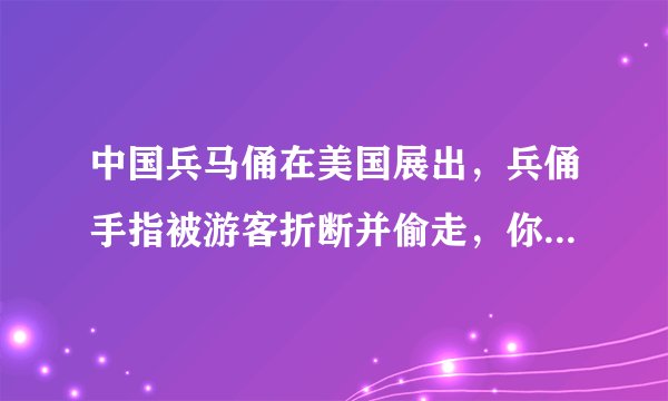 中国兵马俑在美国展出，兵俑手指被游客折断并偷走，你怎么看？