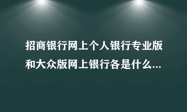 招商银行网上个人银行专业版和大众版网上银行各是什么意思啊？