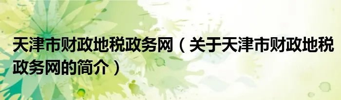 天津市财政地税政务网（关于天津市财政地税政务网的简介）