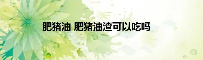 肥猪油 肥猪油渣可以吃吗