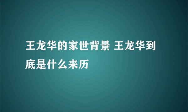 王龙华的家世背景 王龙华到底是什么来历
