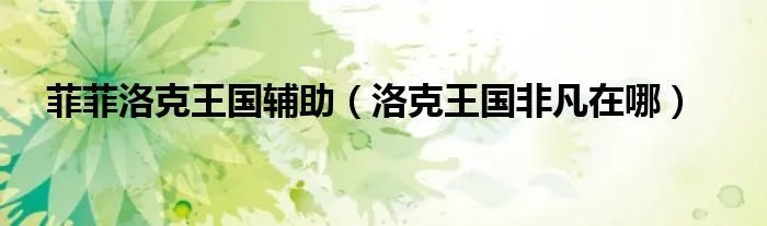 菲菲洛克王国辅助（洛克王国非凡在哪）