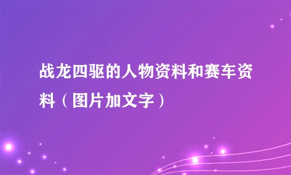 战龙四驱的人物资料和赛车资料（图片加文字）