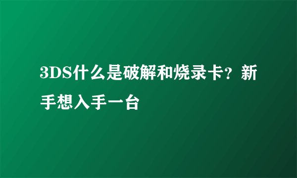 3DS什么是破解和烧录卡？新手想入手一台