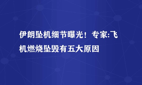 伊朗坠机细节曝光！专家:飞机燃烧坠毁有五大原因