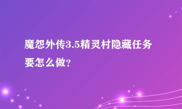 魔怨外传3.5精灵村隐藏任务要怎么做？