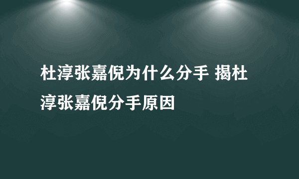 杜淳张嘉倪为什么分手 揭杜淳张嘉倪分手原因