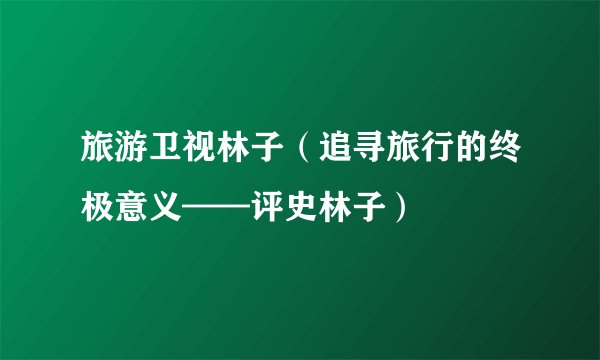 旅游卫视林子（追寻旅行的终极意义——评史林子）
