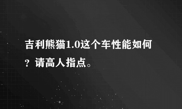 吉利熊猫1.0这个车性能如何？请高人指点。
