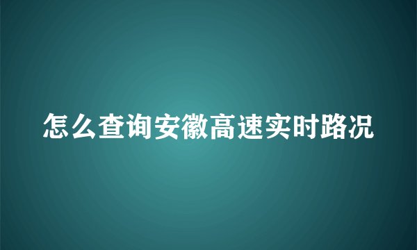 怎么查询安徽高速实时路况