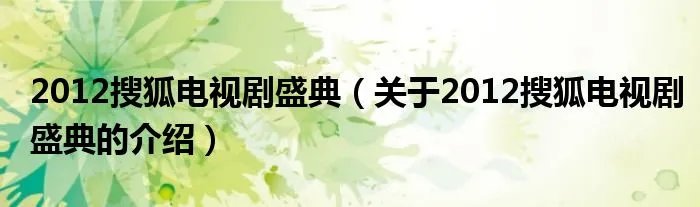 2012搜狐电视剧盛典（关于2012搜狐电视剧盛典的介绍）