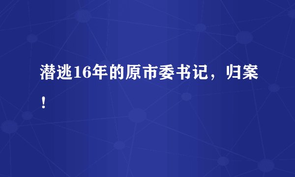 潜逃16年的原市委书记，归案！