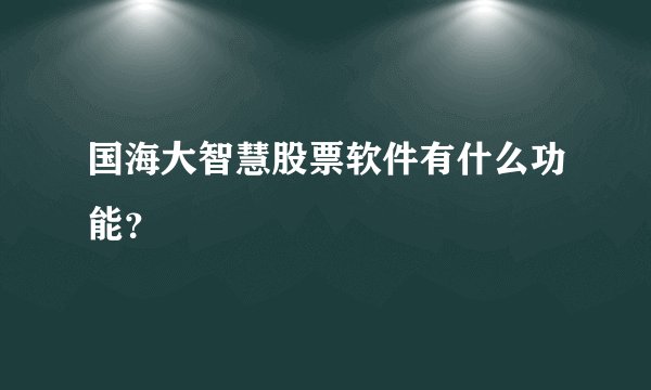 国海大智慧股票软件有什么功能？