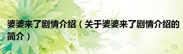 婆婆来了剧情介绍(关于婆婆来了剧情介绍的简介)