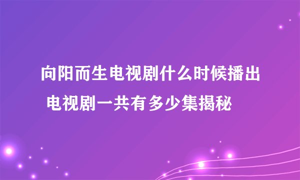 向阳而生电视剧什么时候播出 电视剧一共有多少集揭秘
