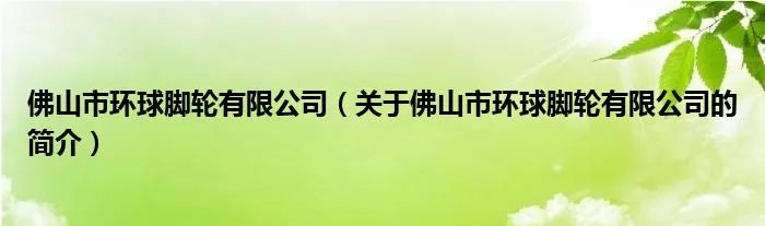 佛山市环球脚轮有限公司(关于佛山市环球脚轮有限公司的简介)