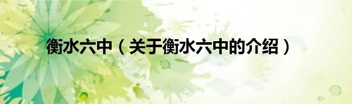 衡水六中（关于衡水六中的介绍）