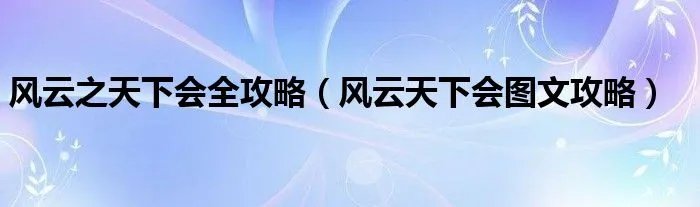 风云之天下会全攻略(风云天下会图文攻略)