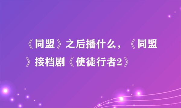 《同盟》之后播什么，《同盟》接档剧《使徒行者2》