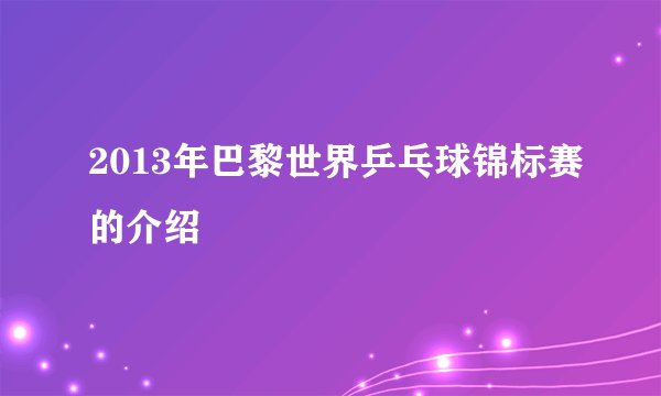 2013年巴黎世界乒乓球锦标赛的介绍