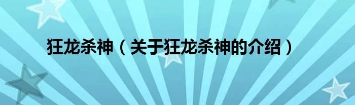 狂龙杀神（关于狂龙杀神的介绍）