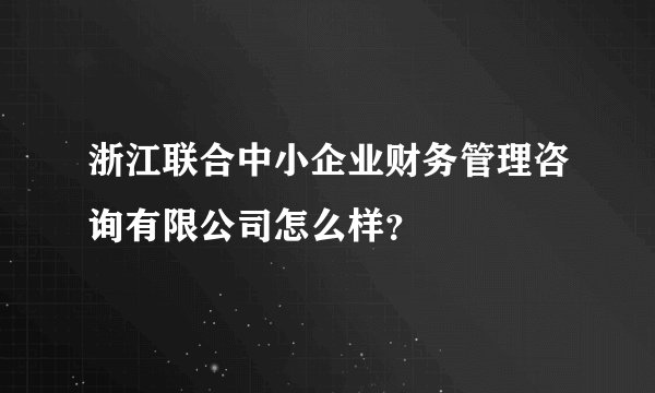 浙江联合中小企业财务管理咨询有限公司怎么样?