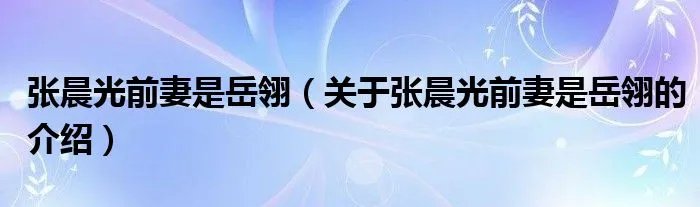 张晨光前妻是岳翎（关于张晨光前妻是岳翎的介绍）
