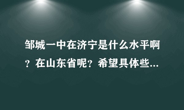 邹城一中在济宁是什么水平啊？在山东省呢？希望具体些，好的话加分？