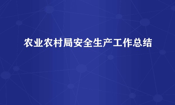 农业农村局安全生产工作总结