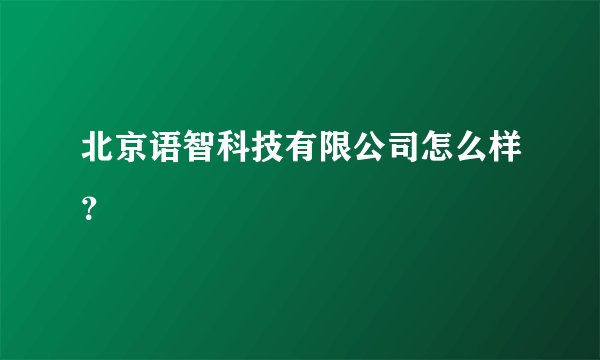 北京语智科技有限公司怎么样？