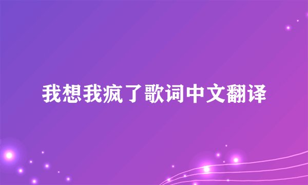 我想我疯了歌词中文翻译
