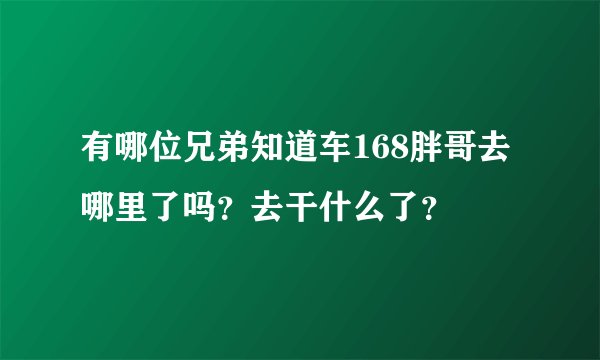 有哪位兄弟知道车168胖哥去哪里了吗？去干什么了？