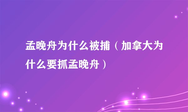 孟晚舟为什么被捕(加拿大为什么要抓孟晚舟)