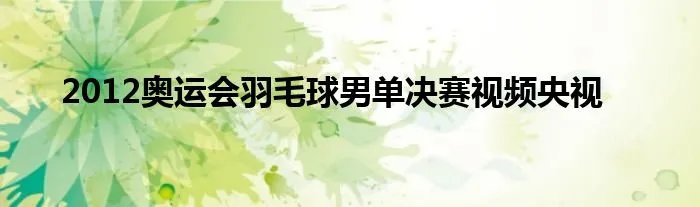 2012奥运会羽毛球男单决赛视频央视