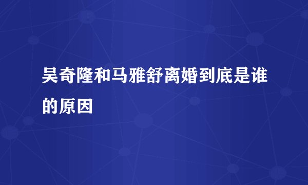 吴奇隆和马雅舒离婚到底是谁的原因