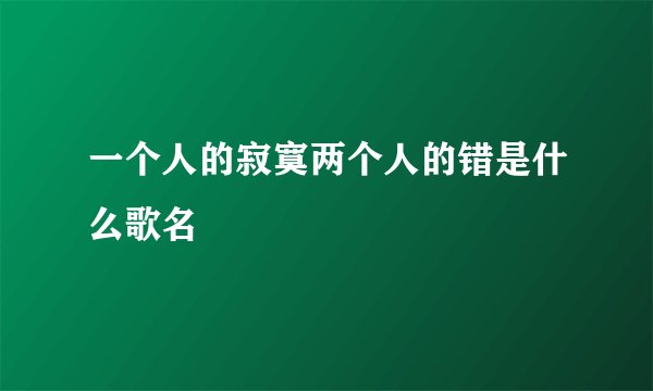 一个人的寂寞两个人的错是什么歌名