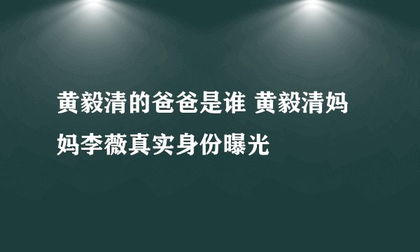 黄毅清的爸爸是谁 黄毅清妈妈李薇真实身份曝光