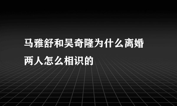 马雅舒和吴奇隆为什么离婚 两人怎么相识的