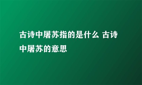 古诗中屠苏指的是什么 古诗中屠苏的意思