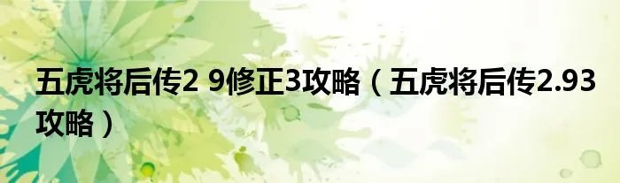 五虎将后传2 9修正3攻略（五虎将后传2.93攻略）