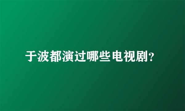 于波都演过哪些电视剧?